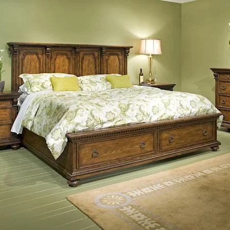 Traditional Queen Storage Bed with Detailed Moldings